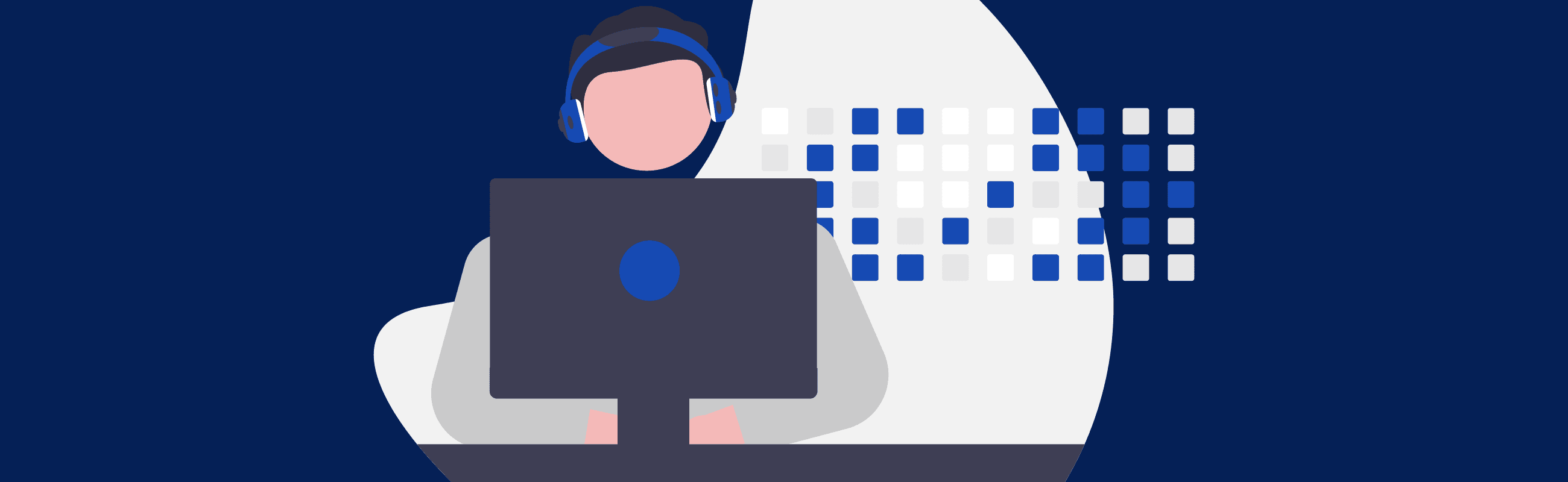 Illustration of a man working at a computer.
