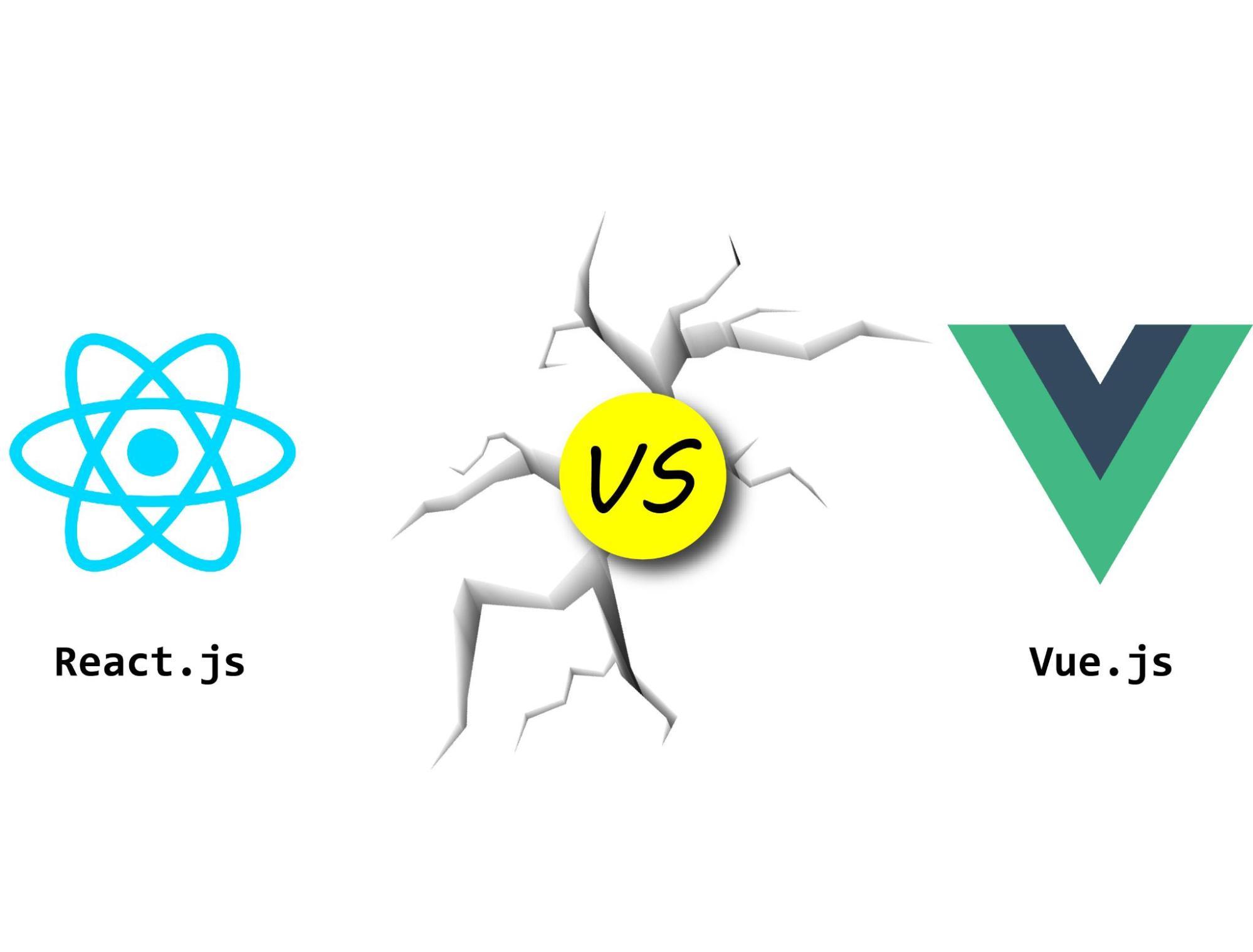 Graphic depicting ReactJS vs VueJS.
