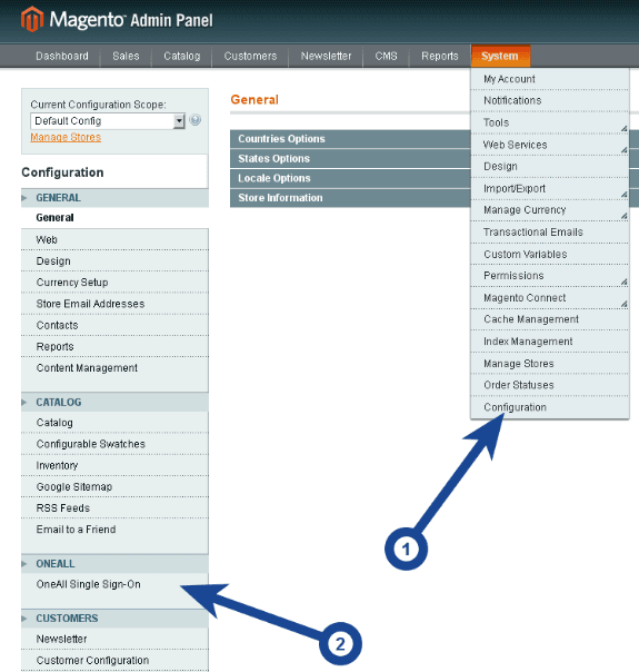 A screenshot showing where to find the single sign-on configuration settings on a headless Magento backend.