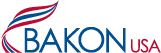 Bakon USA Logo in red, white and blue.
