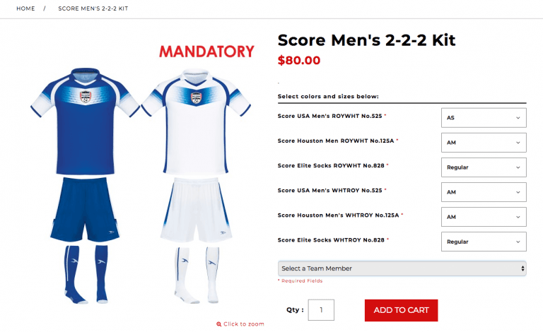 Screenshot of a product page from the new Score Sports site.