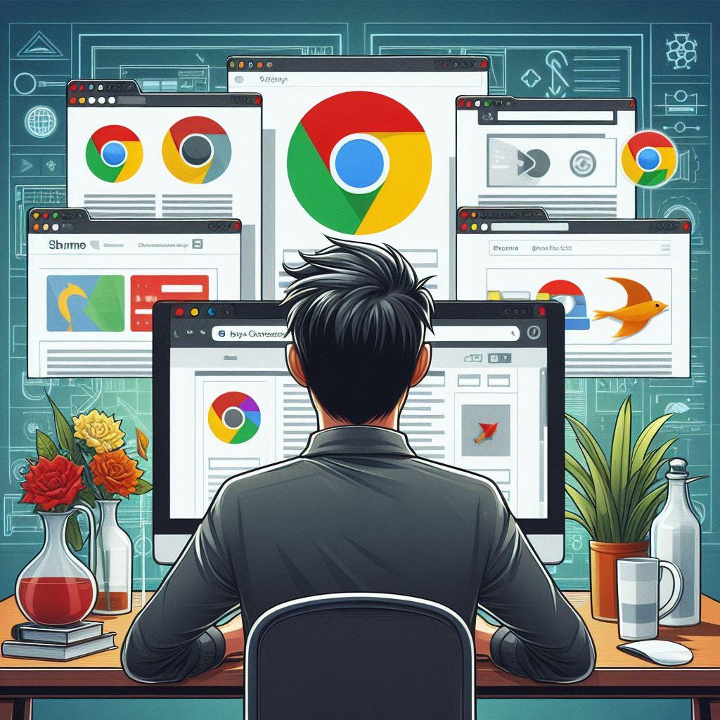 Image showing a web developer looking at multiple computer screens doing cross browser testing.
